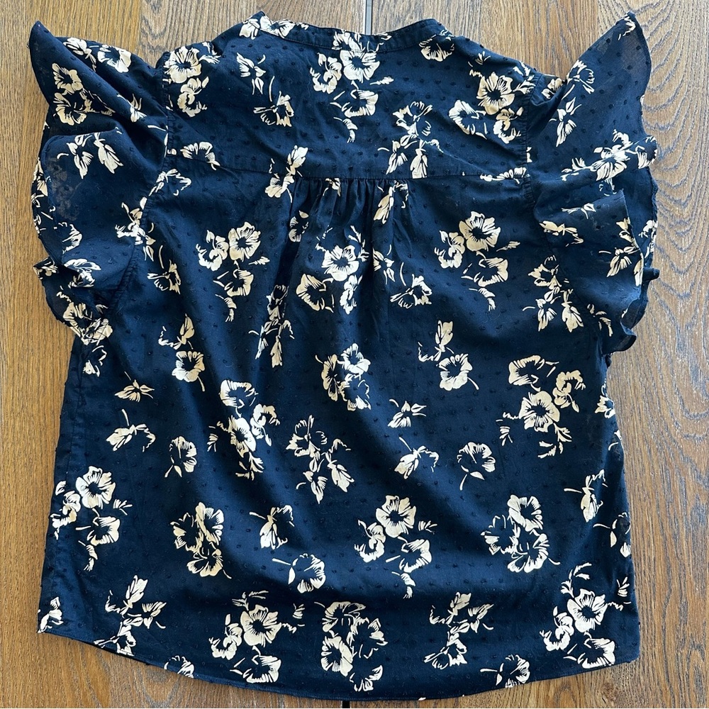 Joie Marlina Waterfall Ruffle Sleeve V-Neck Floral Popover Top Caviar Size M - Picture 7 of 16
